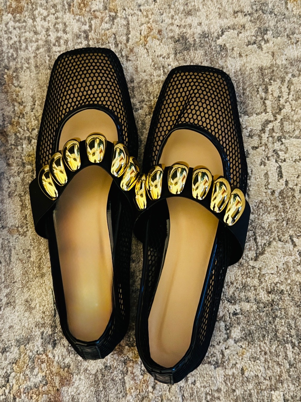 BLACK MESH BALLET FLAT - GOLD METAL BAND - SZ 9.5/41 NEW - Picture 8 of 8